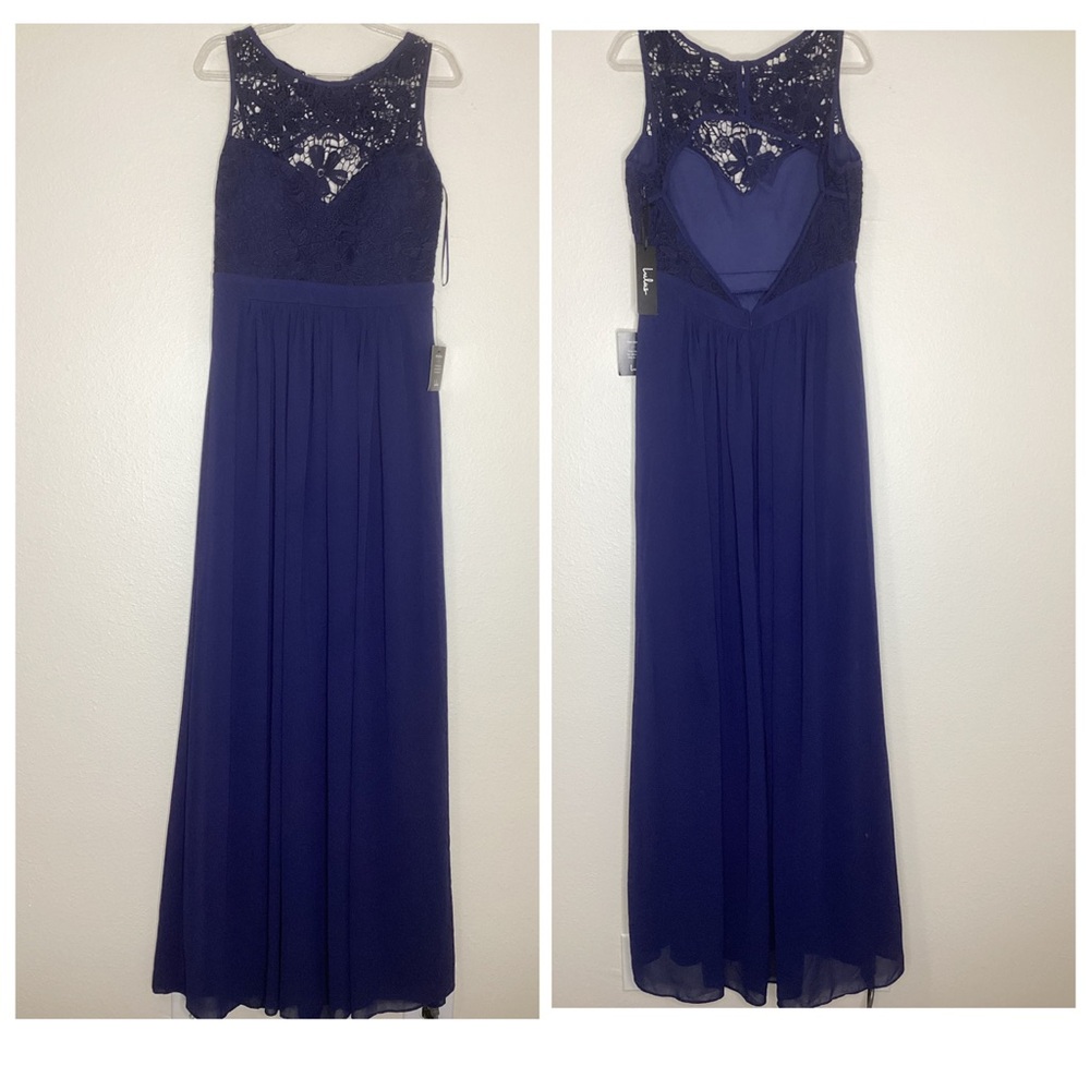 Lulu's Navy Blue Lace Bodice Maxi Dress